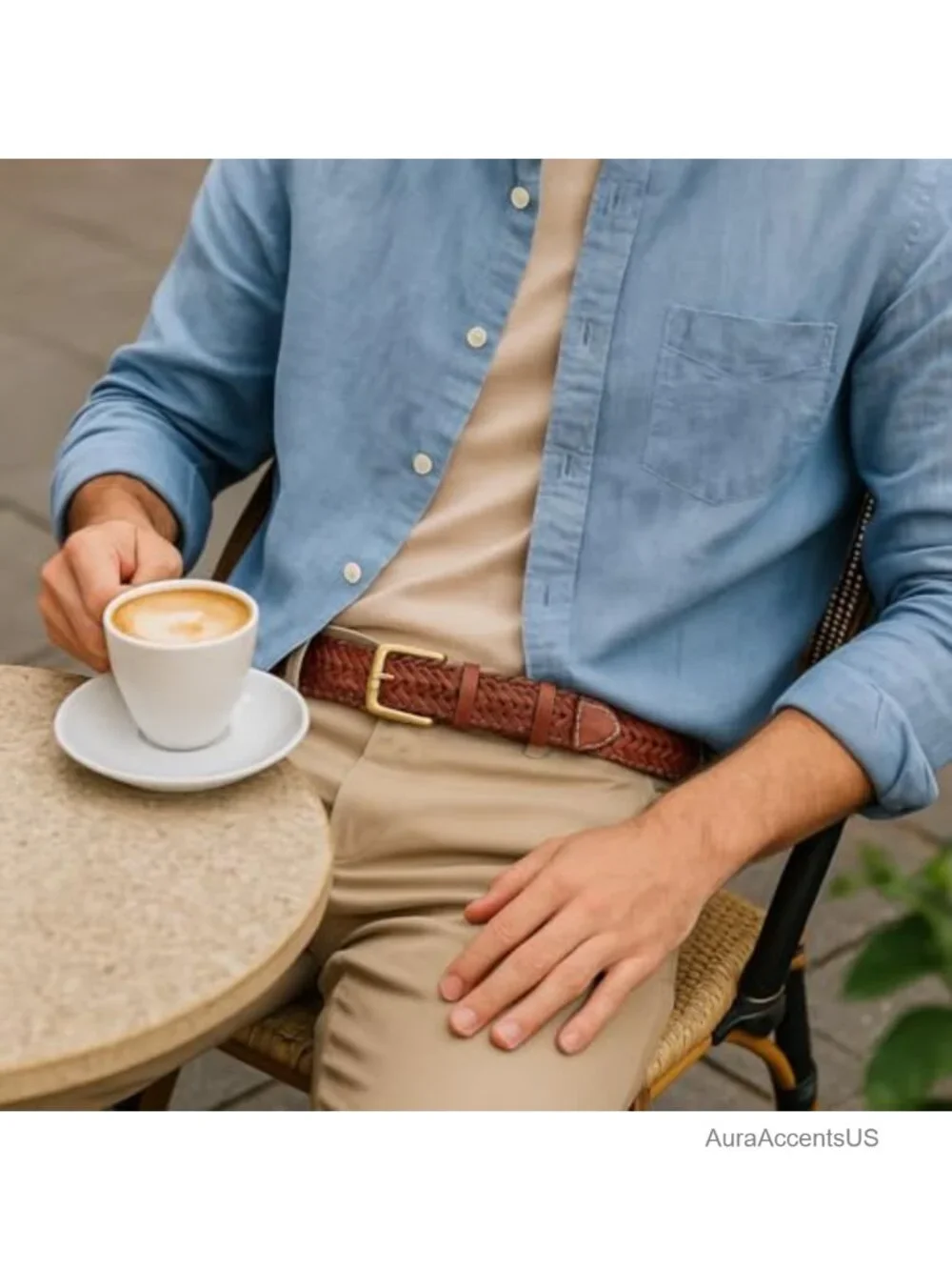 Men's Full-Grain Leather Braided Belt Woven Western Dress Casual